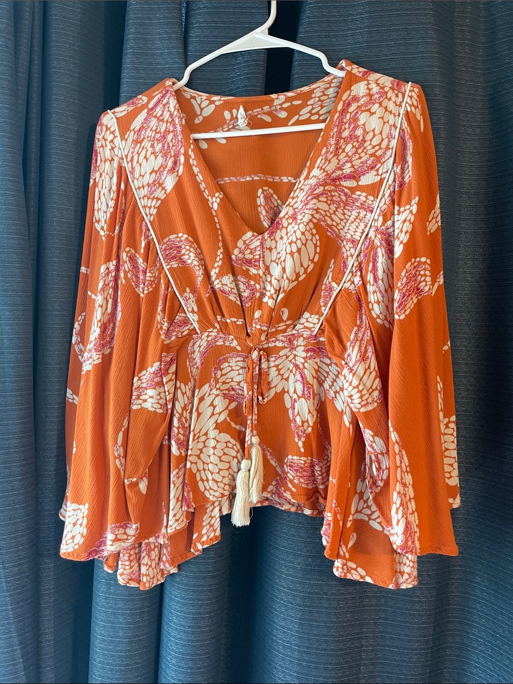 Maurices Orange Floral Tie-Front Tunic with Bell Sleeves